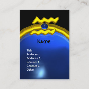 Cartão De Visita AQUARIUS DOURADO JEWEL SAPPHIRE MONOGRAMA azul pre