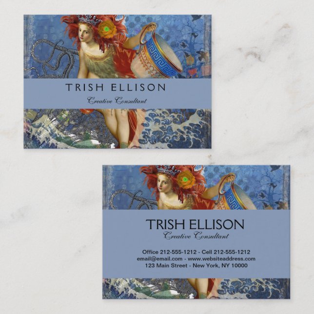 Cartão De Visita Aquarius Mermaid Gótica Arte Azul (Frente/Verso)