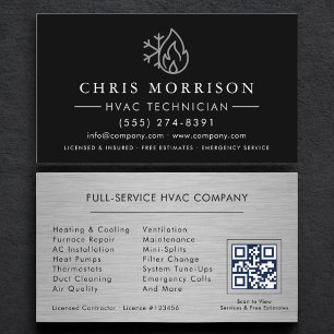 Cartão De Visita Aquecimento & Ar Condicionado Código QR Preto HVAC