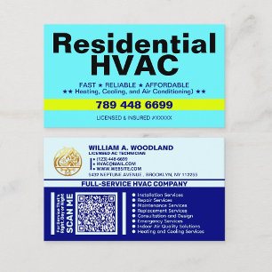 Cartão De Visita Aquecimento e Refrigeração Qr Code   HVAC Residenc