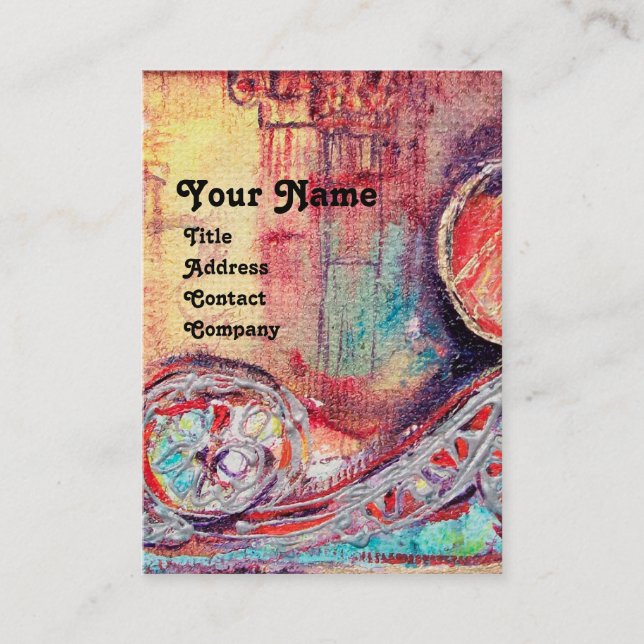 Cartão De Visita ARCADIA, Abstrato de Prata Amarelo Vermelho Azul (Frente)