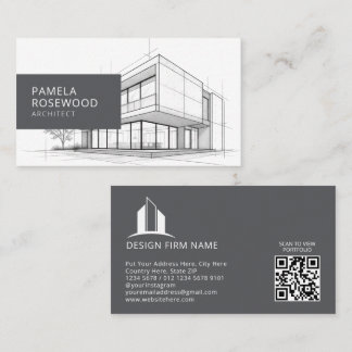 Cartão De Visita Architectural Technical Drawing White Grey