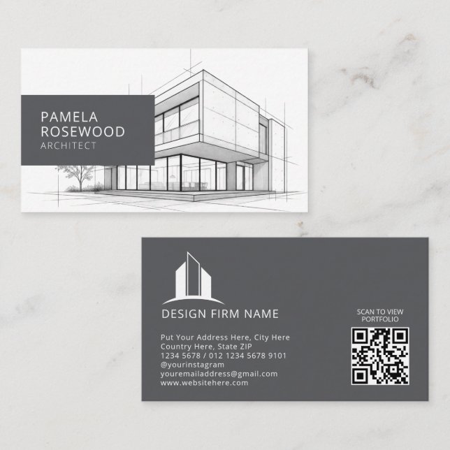 Cartão De Visita Architectural Technical Drawing White Grey (Frente/Verso)