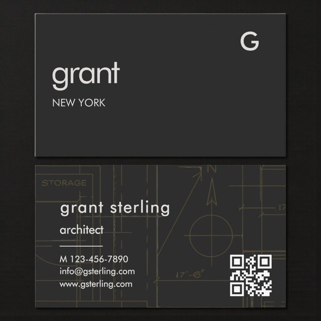 Cartão De Visita Architecture Black QR Code  (Criador carregado)