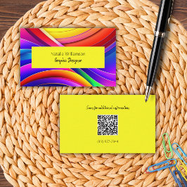 Cartão De Visita Arco-íris Artístico Colorido com Código QR