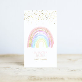 Cartão De Visita Arco-Íris Colorido Bonito e Dourado Confetti