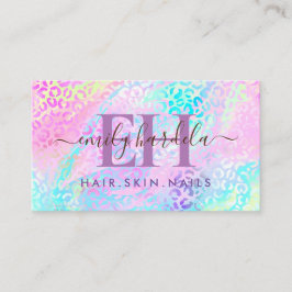 Cartão De Visita Arco-Íris Leopardo Iridescente Salão Profissional