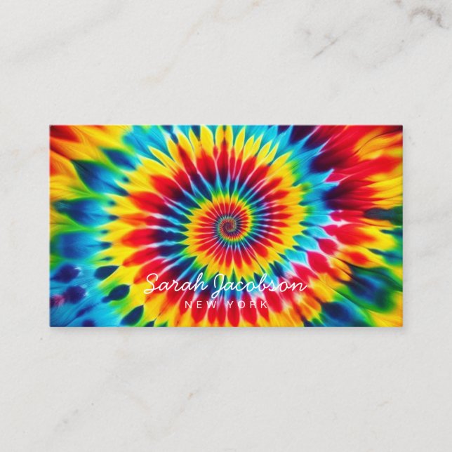 Cartão De Visita Arco-Íris Psicodélico Retro Tie-Dye (Frente)