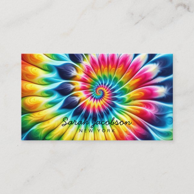 Cartão De Visita Arco-íris Psicodélico Retro Tie-Dye (Frente)