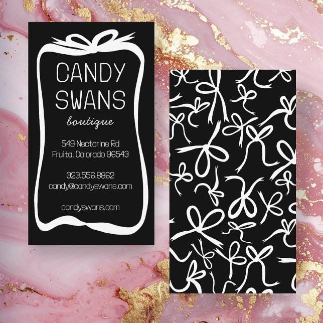 Cartão De Visita Arcos de Fita Negra Menino e Personalizado Menino (Black Ribbon Bows Sweet Custom Feminine Cute Girly Business Card
)