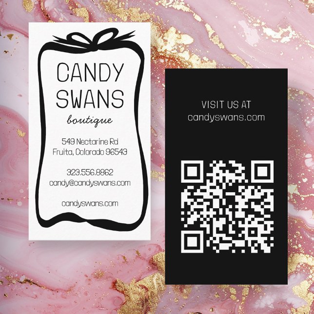 Cartão De Visita Arcos de Fita Preta Código QR Personalizado Doce G (Black Ribbon Bows Sweet Custom QR Code Girly Business Card
)