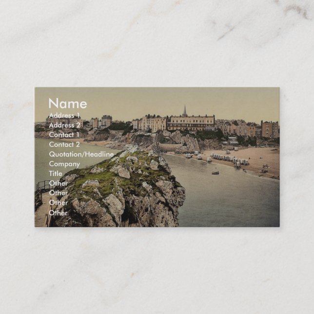 Cartão De Visita Areias sul, Tenby, Wales Photochrom raro (Frente)