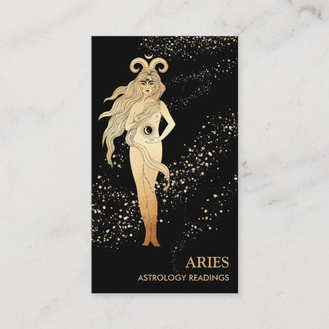 Cartão De Visita *~* ARIES Astrologia Zodiac Lendo Dourado e Preto (Frente)