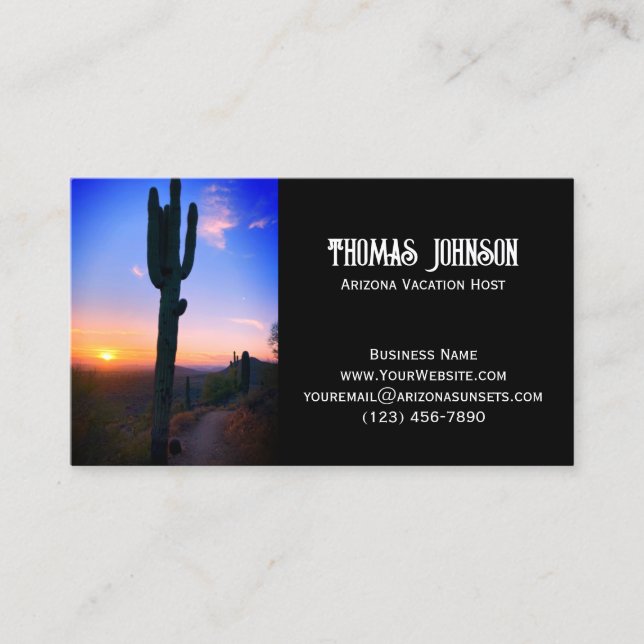 Cartão De Visita Arizona Saguaro Cactus Sunset Personalizado (Frente)
