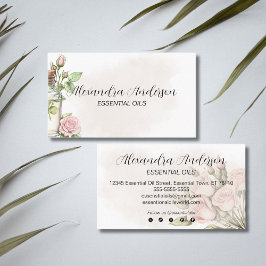 Cartão De Visita Aromaterapia Floral com Rosa de Aquarela Óleos Ess