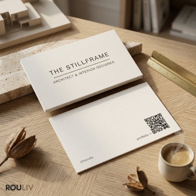 Cartão De Visita Arquiteto Minimal Moderno | Código QR Branco Quent (Minimal Modern Architect Business Card QR Code Warm White)