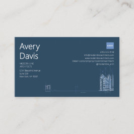 Cartão De Visita Arquiteto Moderno Azul Marinho e Branco Blueprint