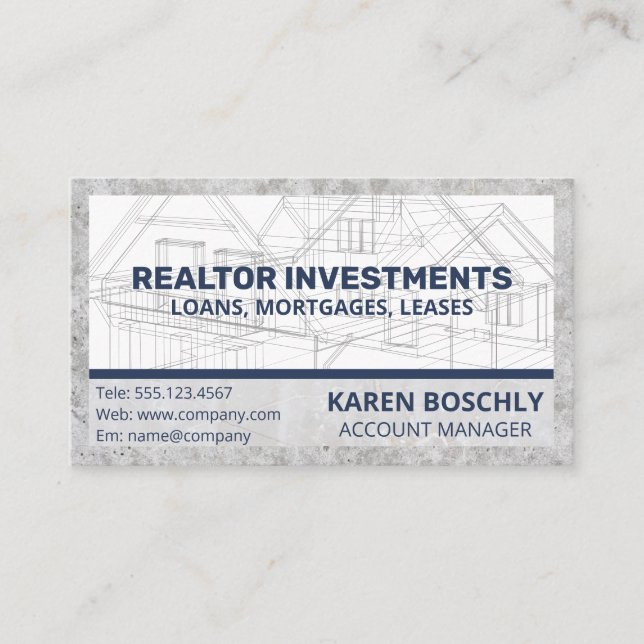 Cartão De Visita Arquitetor Blueprint | Construção de propriedade (Frente)