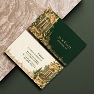 Cartão De Visita Arquitetura Francesa Elegante Verde Floresta