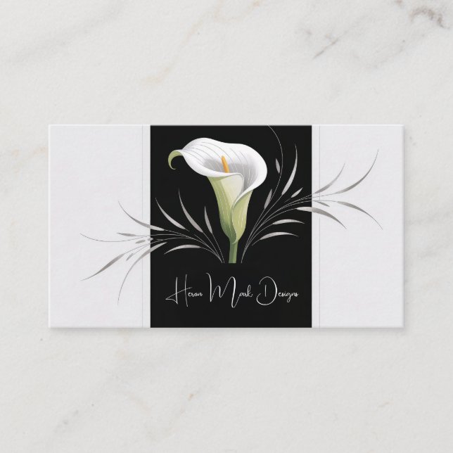 Cartão De Visita Art Deco Calla Lily Silver Flourish (Frente)