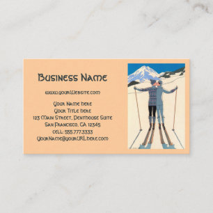 Cartão De Visita Art deco do vintage, amantes na neve por George