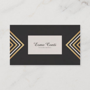 Cartão De Visita Art Déco Dourado Chevron Moderno Geométrico Preto