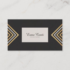 Cartão De Visita Art Deco Dourado Chevron Preto e Branco