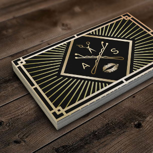 Cartão De Visita Art deco Dourado moderno do maquilhador & do