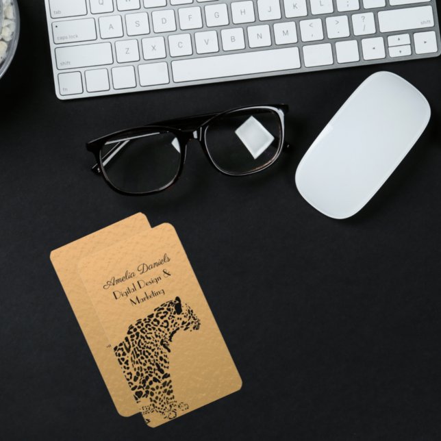 Cartão De Visita Art deco Gold and Black Jaguar Business Card (Criador carregado)