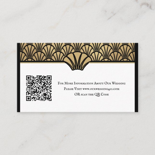 Cartão De Visita Art Deco QR Code Information Black Dourado Weding (Frente)
