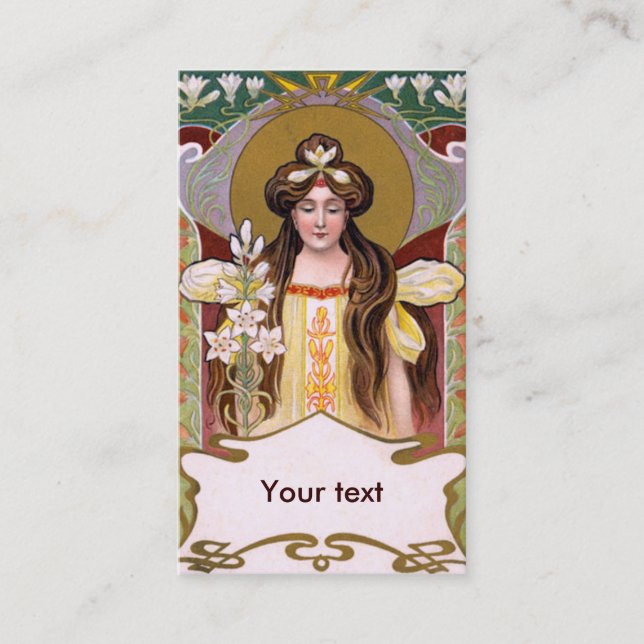 Cartão De Visita Art Nouveau Lady with Lily (Frente)
