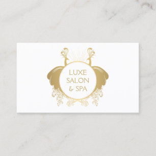 Cartão De Visita Art Nouveau Peacocks Logotipo Dourado/Branco