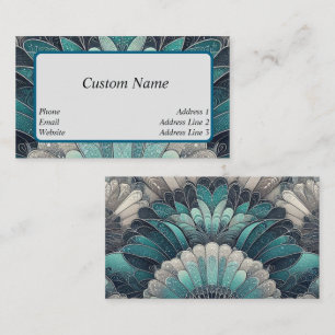 Cartão De Visita Art Nouveau Ventiladores Azuis e Prateados