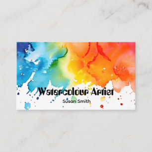 Cartão De Visita Arte abstrata colorida e vibrante em aquarela em c