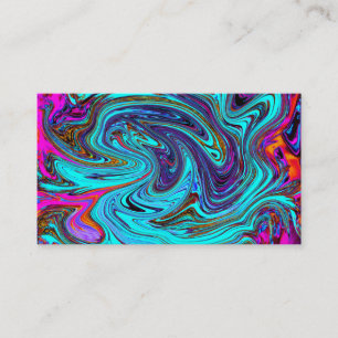 Cartão De Visita Arte Abstrata Retro Groovy Azul Aquático e Preto