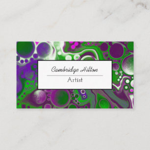 Cartão De Visita Arte Abstrato de Fluidos Verde e Roxo