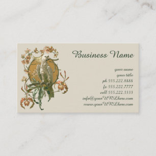 Cartão De Visita Arte Antiga Moderna, Papagaio, Flores de Orquídea