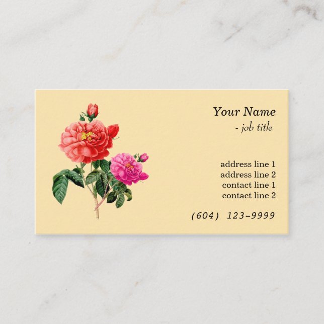 Cartão De Visita Arte botânica vermelha, rosa-rosa-flores (Frente)