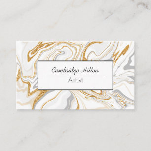 Cartão De Visita Arte branca e Dourada de Abstrato de mármore