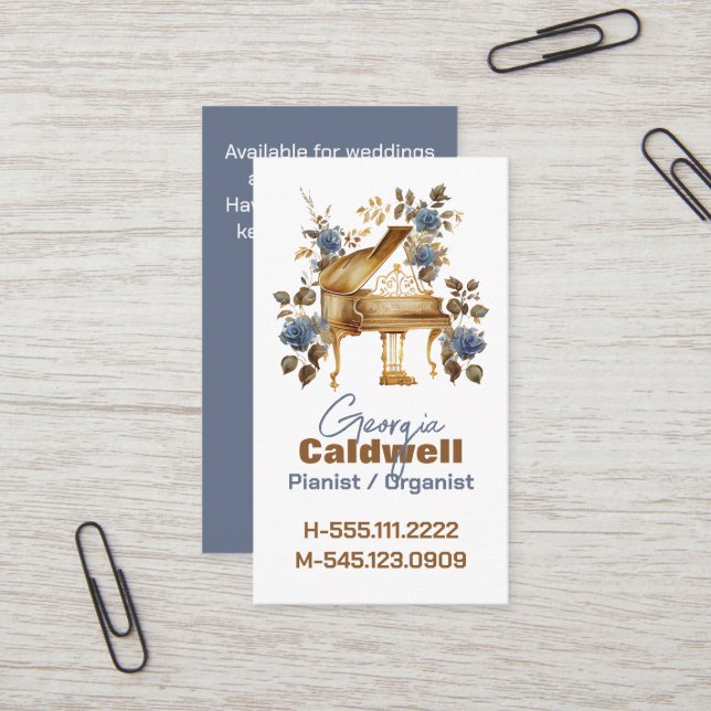 Cartão De Visita Arte de Aquarela bonito do Pianista (Frente/Verso In Situ)