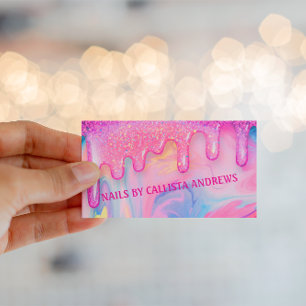 Cartão De Visita Arte de Coleta Rosa Vibrante para Design de Nail