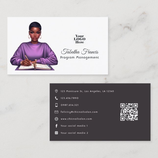 Cartão De Visita Arte de Liderança da Mulher Negra Afro Empoderada (Frente/Verso)