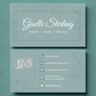 Cartão De Visita Arte de Linha Floral de Teal Mudada com Script Mod