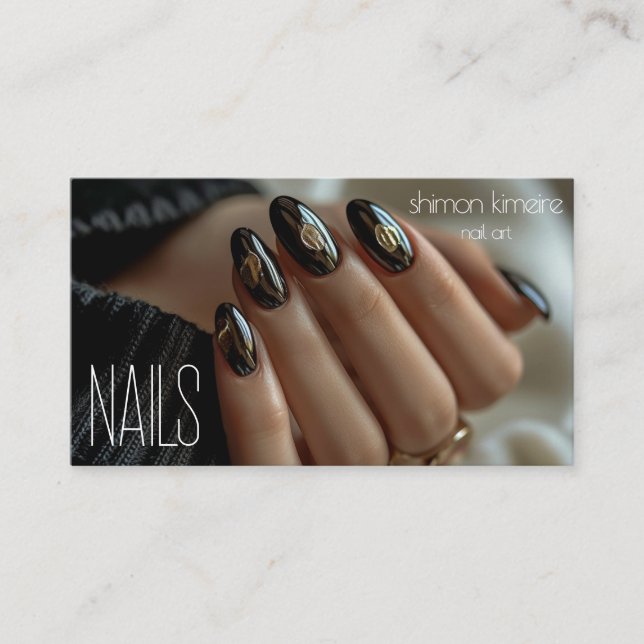 Cartão De Visita Arte de Unhas Tendência Molde Dourado (Frente)