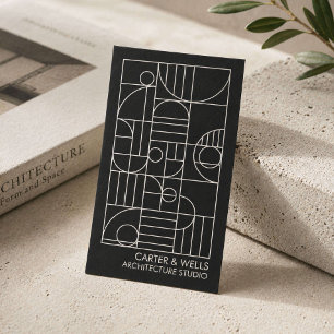 Cartão De Visita Arte Deco Geométrico Moderno Arquiteto Preto/Cinza