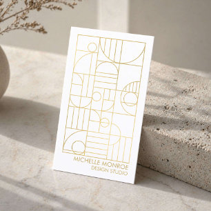 Cartão De Visita Arte Deco Geométrico Moderno Falso Dourado Designe