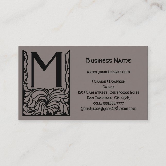 Cartão De Visita Arte Deco Monograma Vitoriano Antigo Letra M (Frente)