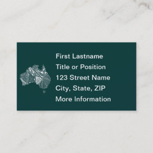 Cartão De Visita Arte do Mapa Australiano - Escolha sua cor