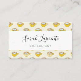Cartão De Visita Arte em Latite em Prato Amarelo de Café
