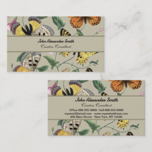 Cartão De Visita Arte Floral Botânica de Mariposa Borboleta Vintage